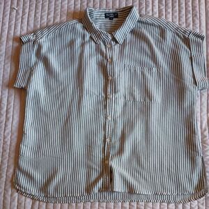 VELVET HEART BLOUSE ladies size XL gray white stripe short sleeve